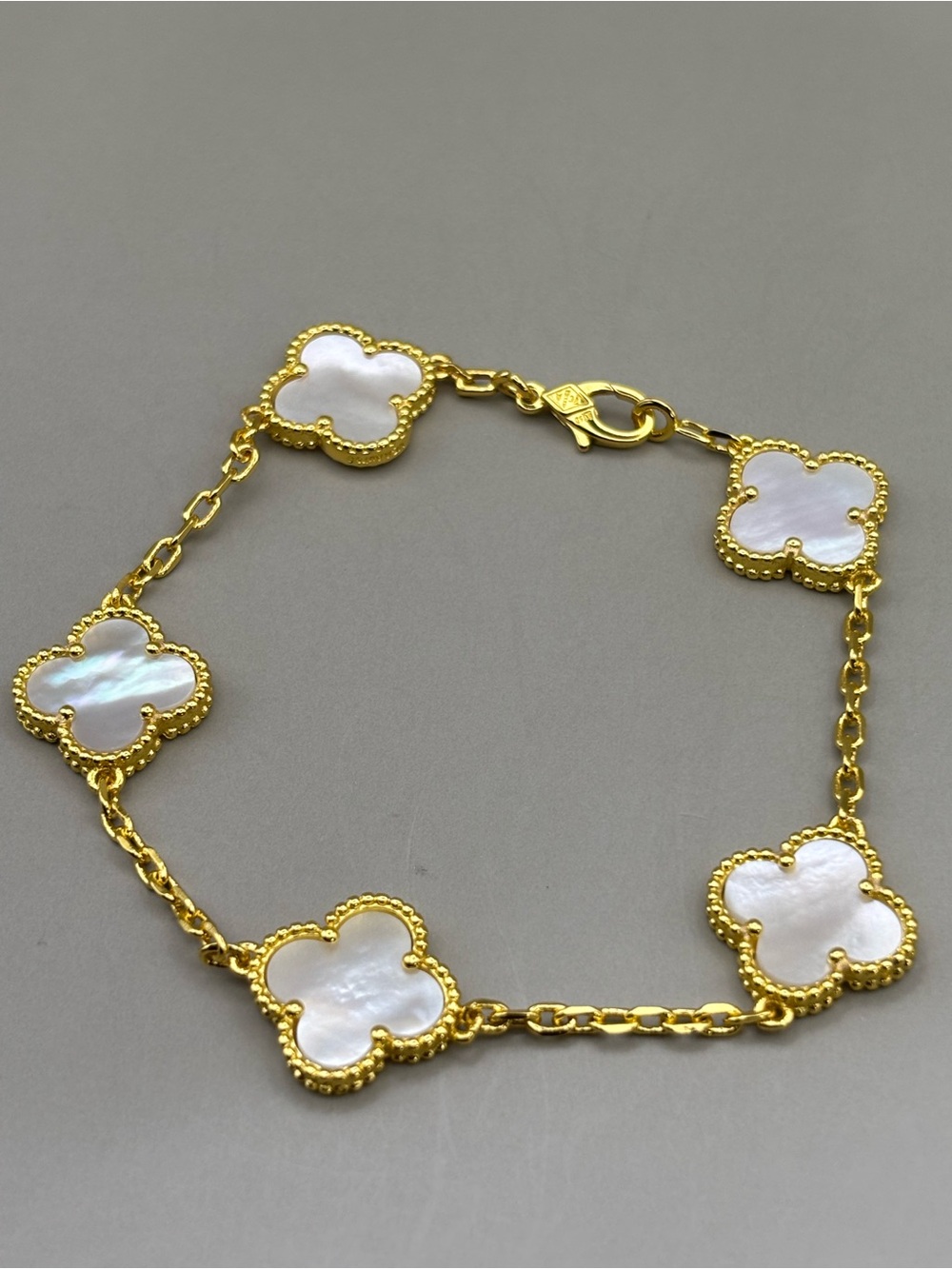 Gold Mother-of-Pearl Clover Link Bracelet - 8 inches Bracelet